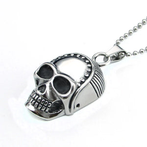 Vintage Stainless Steel Skull Pendant Necklace Silver Biker