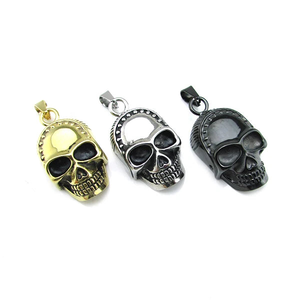 Vintage Stainless Steel Skull Pendant Necklace Silver Biker