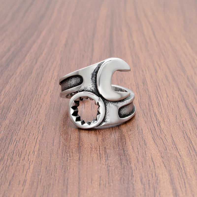 Vintage Stainless Steel Biker Mechanic Wrench Ring Jewelry
