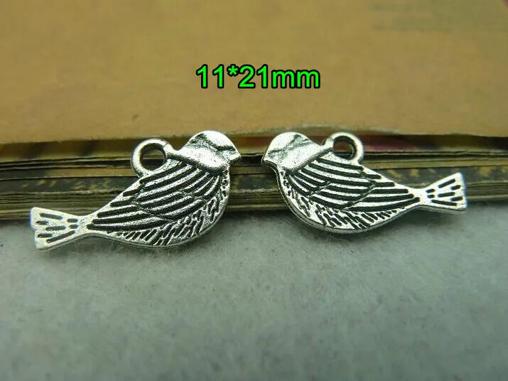 200 Pcs Antique Metal Bird Charms 11*21mm Jewelry Findings