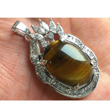 Tiger Eye Jade Pendant with Crystal Inlay & Chain
