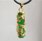 Chinese Wind Cylinder Green Natural JADE Dragon Pendant Necklace