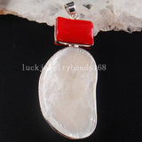 Mother of Pearl Shell Red Coral Pendant Bead C3772