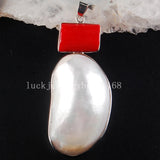 Mother of Pearl Shell Red Coral Pendant Bead C3772