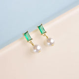 Yasu Sterling Silver 925 Turquoise French Asymmetrical Emerald Pearl Earrings