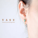 Yasu Sterling Silver 925 Turquoise French Asymmetrical Emerald Pearl Earrings