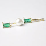 Yasu Sterling Silver 925 Turquoise French Asymmetrical Emerald Pearl Earrings