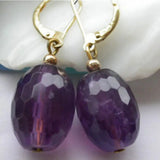 14k Amethyst Dangle Earrings, Faceted Purple Egg Design