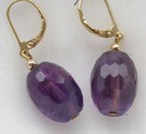 14k Amethyst Dangle Earrings, Faceted Purple Egg Design