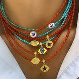 Evil Eye Pendant Red Coral Bead Necklace