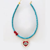 Evil Eye Pendant Red Coral Bead Necklace