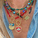Evil Eye Pendant Red Coral Bead Necklace