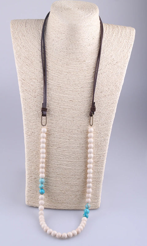 Natural Stones Antique Bronze Plated Link Bead Necklace