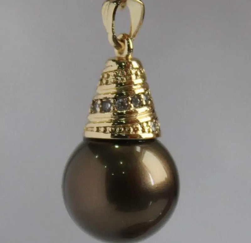Noble 12mm Brown Shell Pearl Pendant with Crystal Decoration