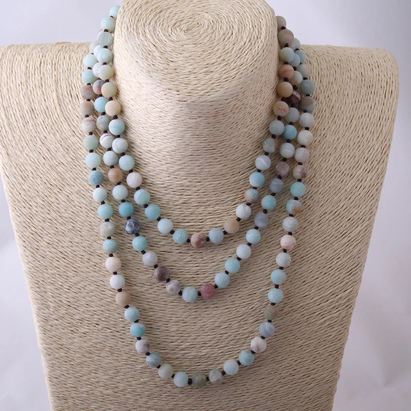 Knotted Beads Halsband Frosted Amazonite Stones Necklace