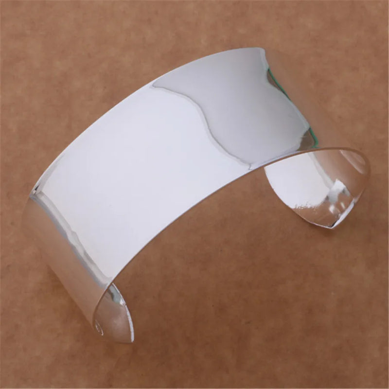 Men Bracelet Silver Jewelry Big Smooth Cuff Bangle AS139