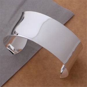 Men Bracelet Silver Jewelry Big Smooth Cuff Bangle AS139