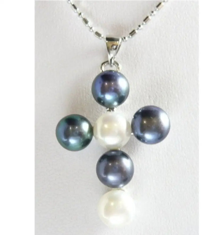 Mixed & Pearl Cross Pendant Necklace