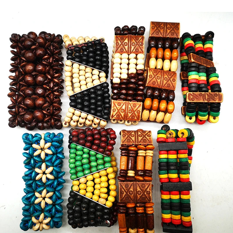 Mixed Colors Wooden Beaded Bracelets, Set of 5, Free Shipping