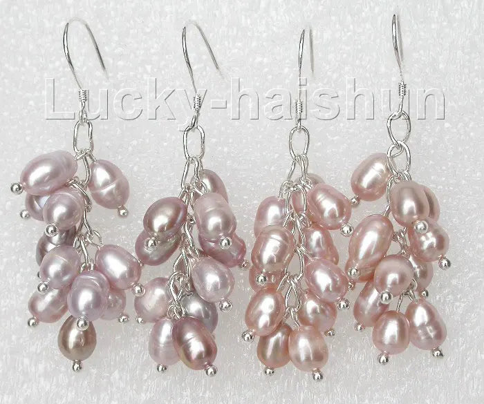 Baroque Dangle Earrings Grape Purple Rice Pearls