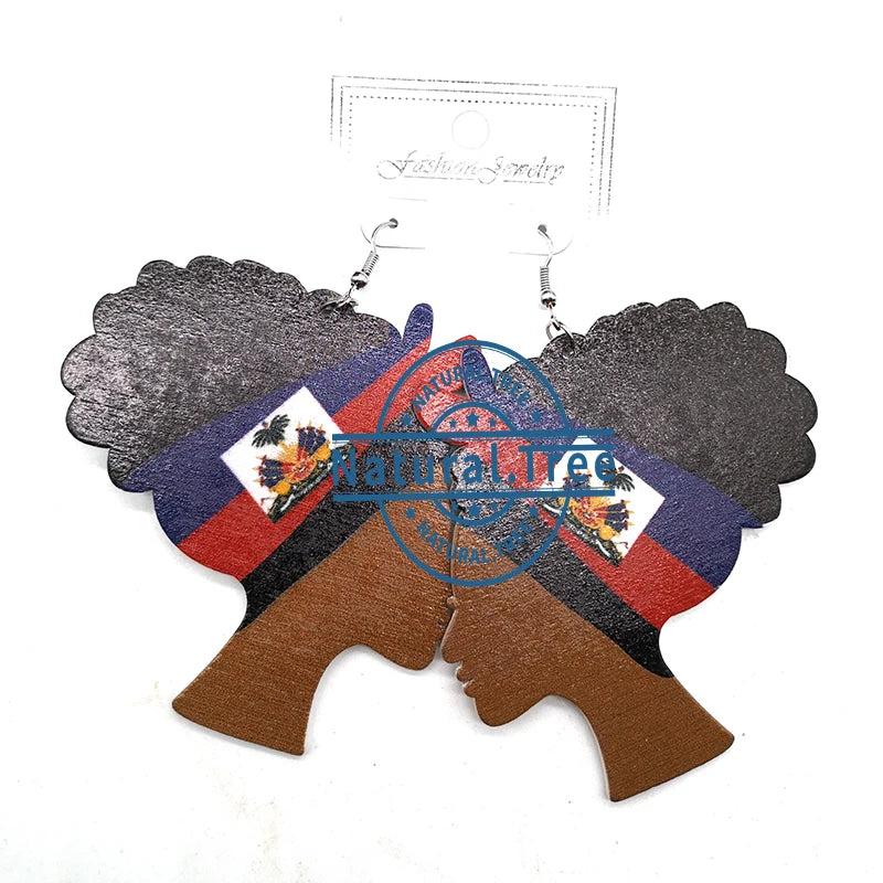 Haiti Woman Wooden Earrings - Handcrafted Jewelry