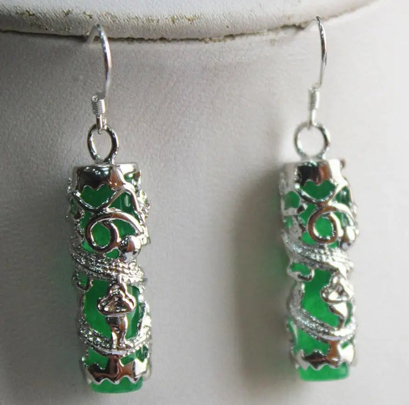 Unique Green Jade Dragon Earring