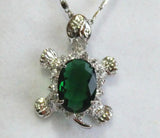 Cute Turtle Pendant Necklace with Green Zircon, 10x14mm