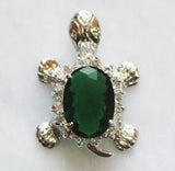 Cute Turtle Pendant Necklace with Green Zircon, 10x14mm