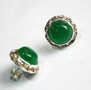 15mm Green Natural Jade Silver Plated Charming Earrings