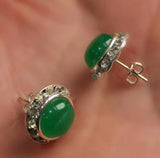 15mm Green Natural Jade Silver Plated Charming Earrings