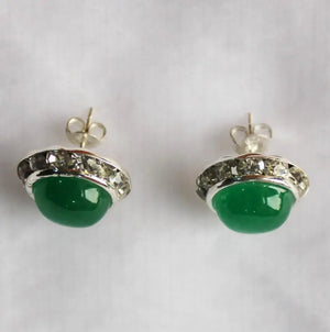 15mm Green Natural Jade Silver Plated Charming Earrings