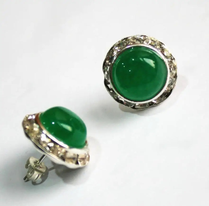 15mm Green Natural Jade Silver Plated Charming Earrings