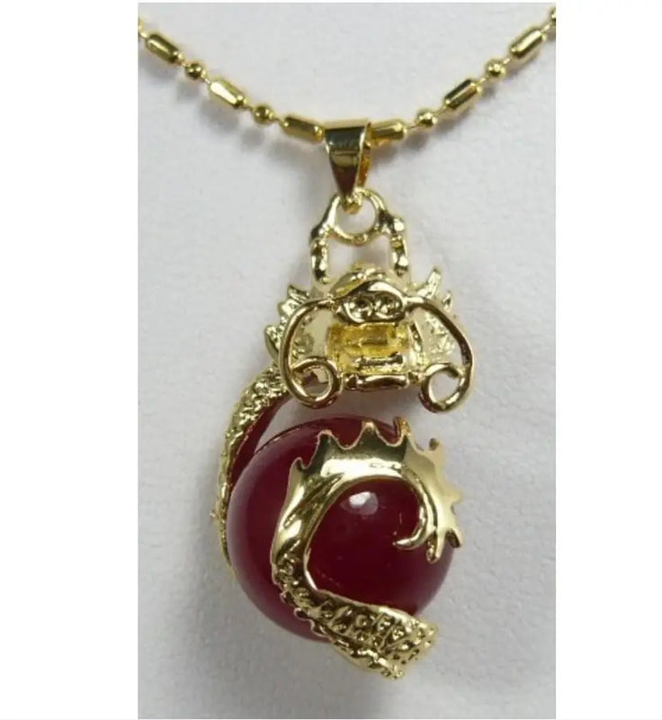 Chinese Dragon Inlay Pendant Wine Red Jewelry