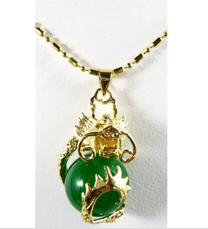 Chinese Dragon Inlay Green Jade Pendant Jewelry