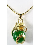 Chinese Dragon Inlay Green Jade Pendant Jewelry
