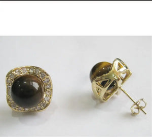 Tiger Eye Jade & Crystal Women's Earring