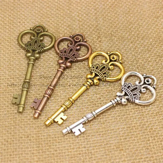 Vintage Large Crown Key Charms Zinc Alloy 10pcs