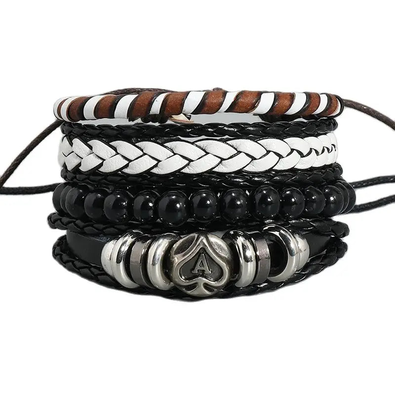 Ace of Spades Leather Bracelet Set for Men and Women