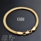 Men's 6MM 18K Flat Snake Bone Chain Bracelet 20.5CM