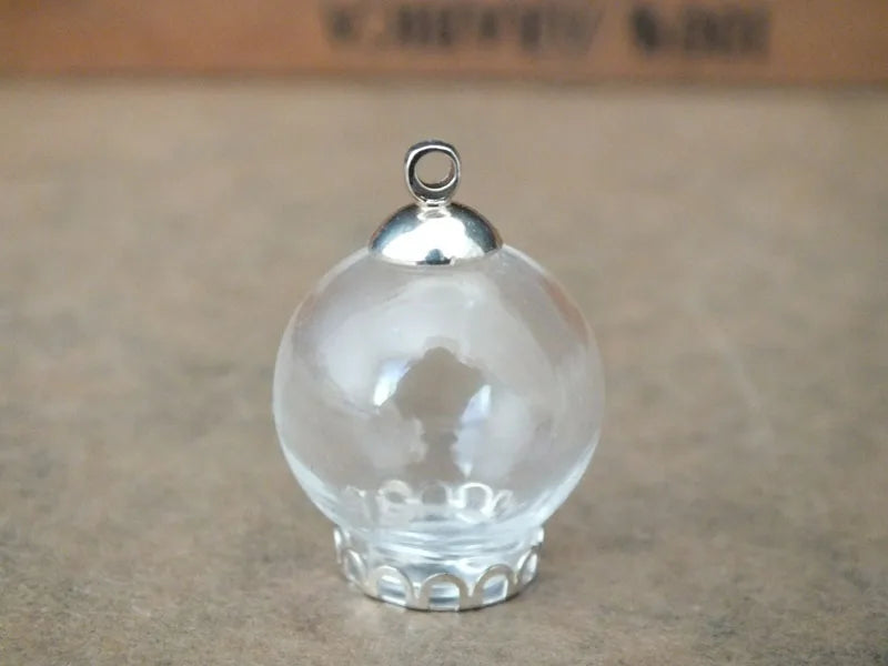 Glass Globe Round Ball Pendant Silver Plated Cap Necklace