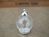 Glass Globe Round Ball Pendant Set - 10pcs/20x12mm - Silver Plated Cap