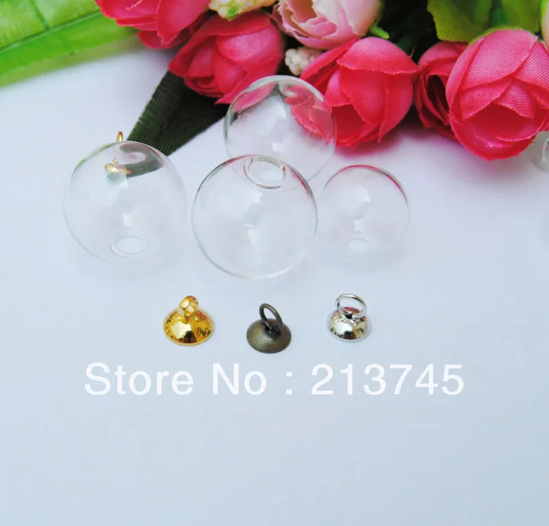Glass Bubble & Cap Set for DIY Pendant - 20mmx5mm Bubble & 8mm Cap with Ring