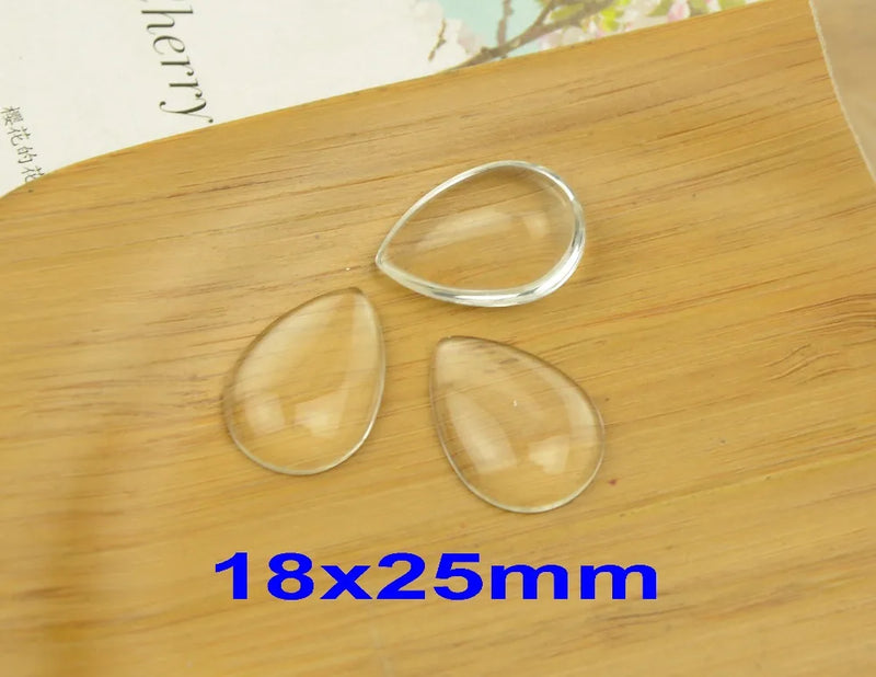 100pcs 18x25 mm Clear Domed Magnifying Teardrop Glass Cabochons