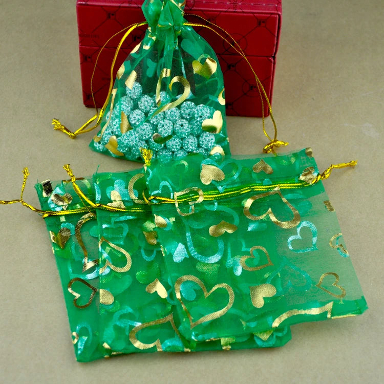 100pcs 7x9cm Green Organza Bags Christmas Gift Pouches