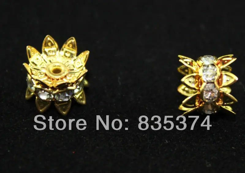 10MM Flower Caps Beads Crystal Rhinestone Spacers Copper Plated Findings