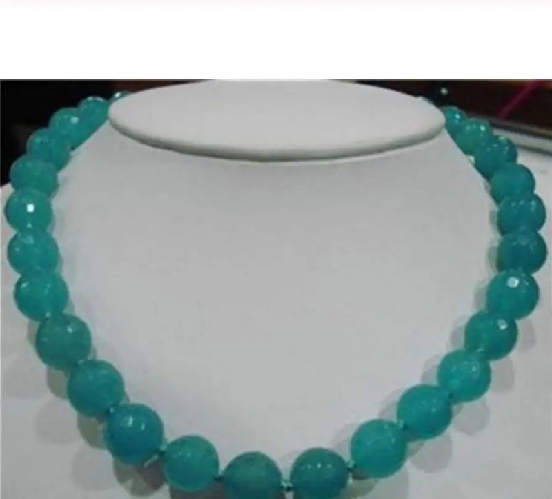 10mm Aquamarine Faceted Round Beads Necklace