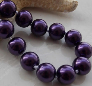 10mm Deep Purple Shell Pearl Round Beads Necklace 18''
