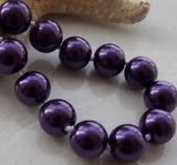 10mm Deep Purple Shell Pearl Round Beads Necklace 18''