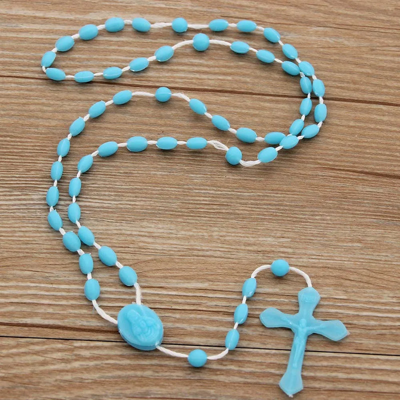 10pcs Bright Hot Cross Rosary Plastic Necklace