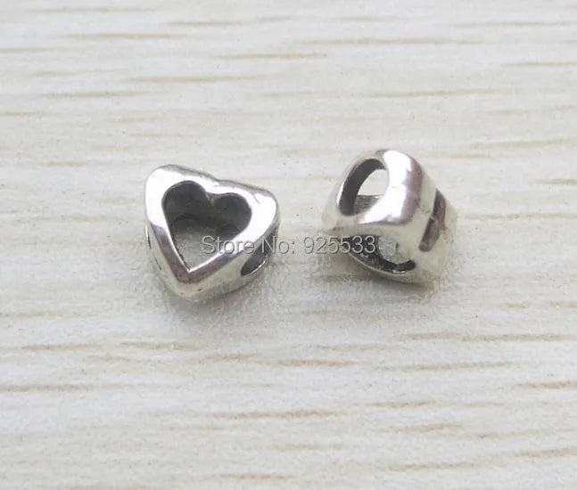 50pcs Antique Silver Alloy Heart Big Hole Beads for European Bracelet DIY